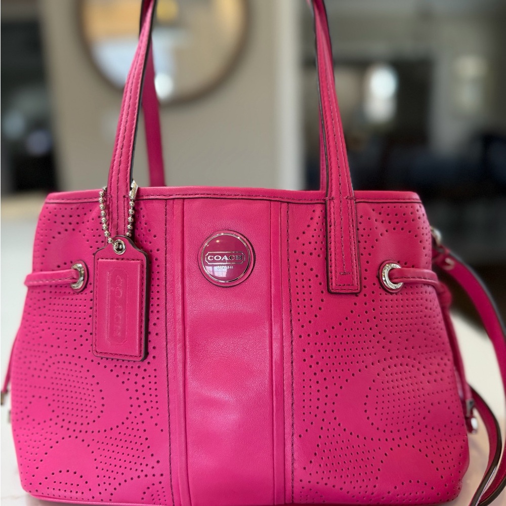 Coach Signature Mini Hot Pink Perforated Leather Tote